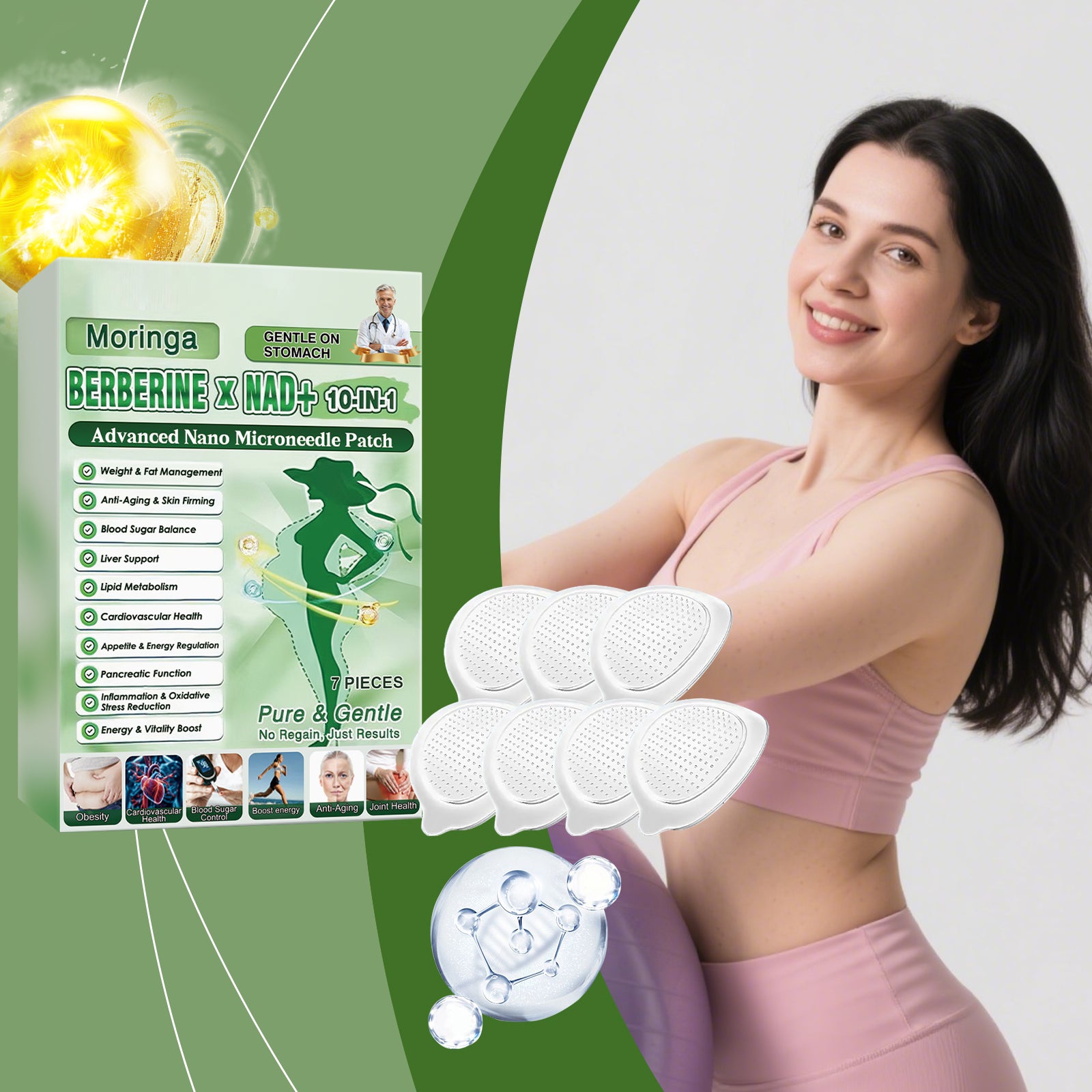 Body patch set and abdominal patches shown with a model’s upper torso