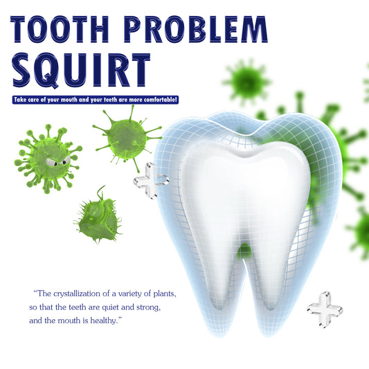 Tooth health infographic with tooth icon and germ shapes