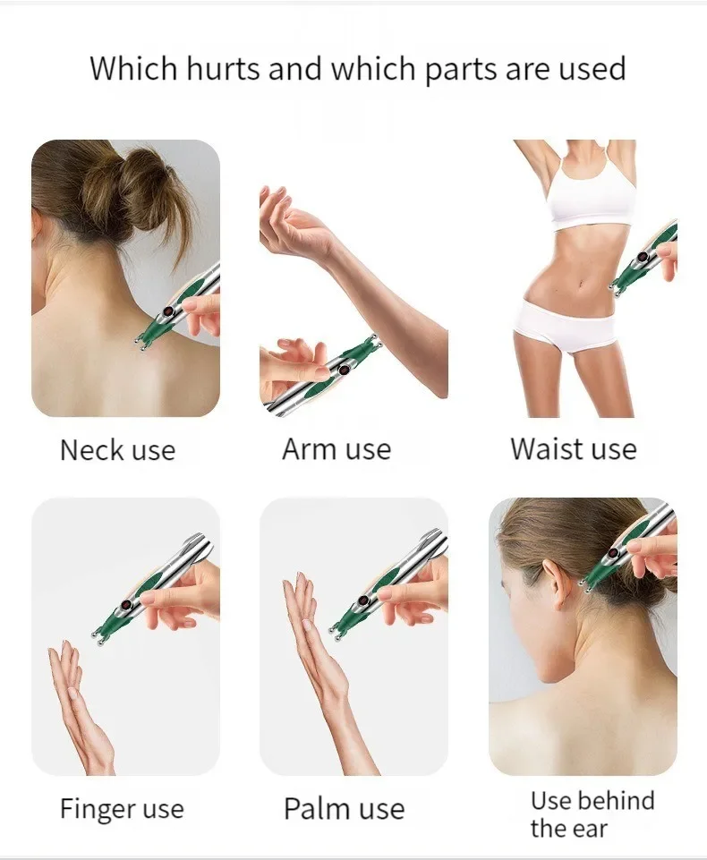 Acupuncture massage pen diagram for neck, arm, waist, finger, palm, and behind-ear use