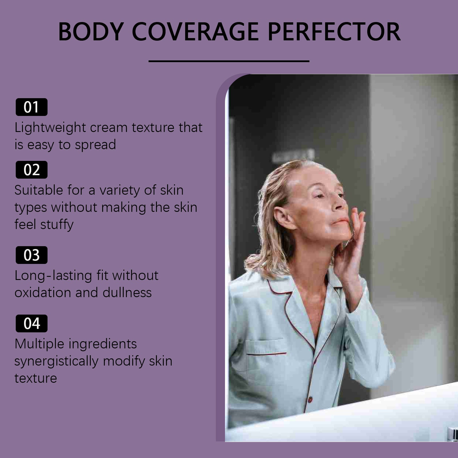 OceAura body coverage perfector benefits panel with model in lab coat