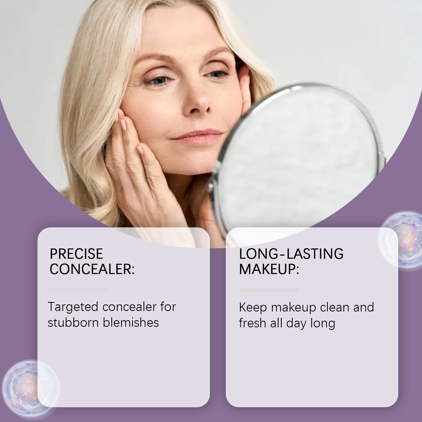OceAura concealer application concept with mirror and model portrait