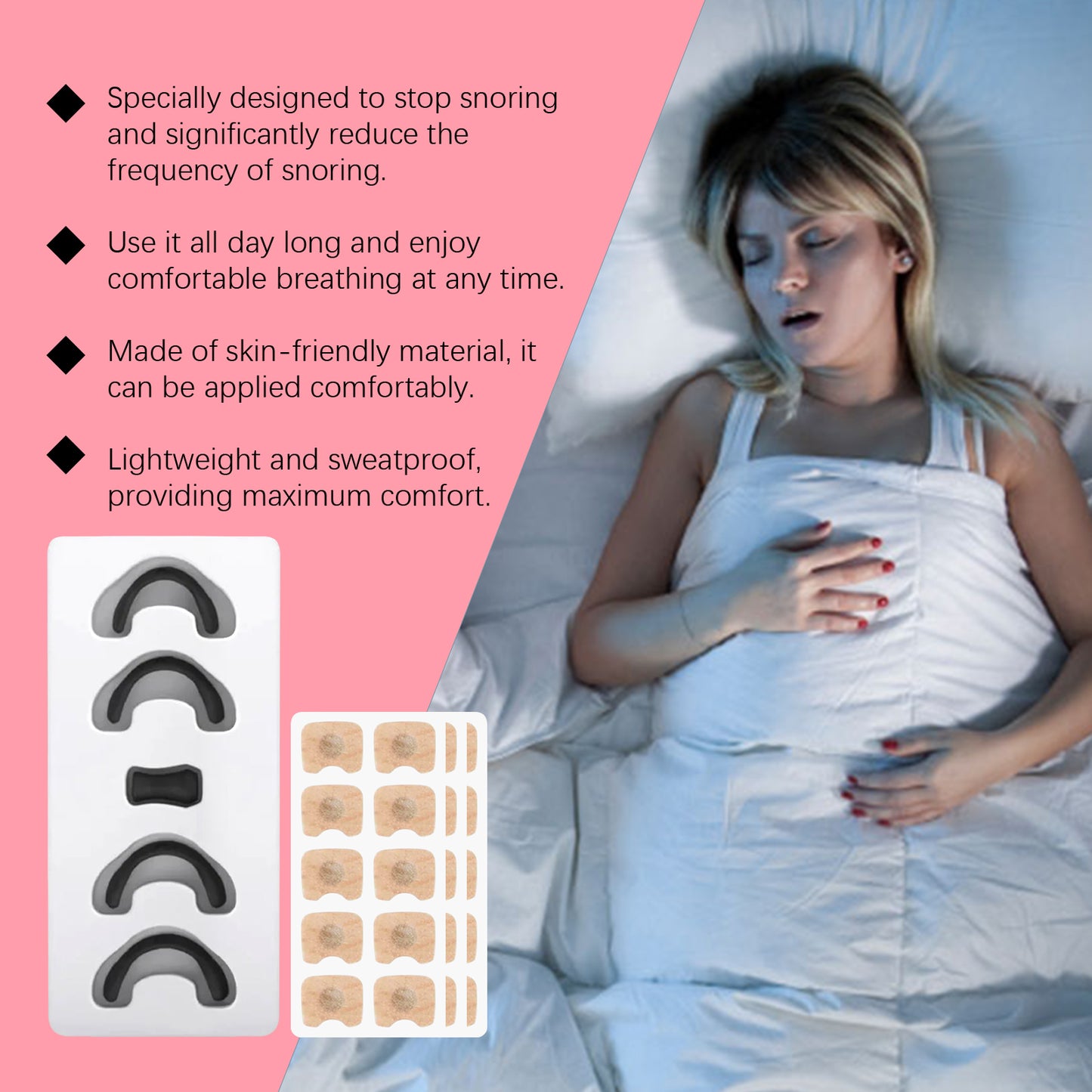 Nasal dilator set kit with black clips and beige nasal patch sheet