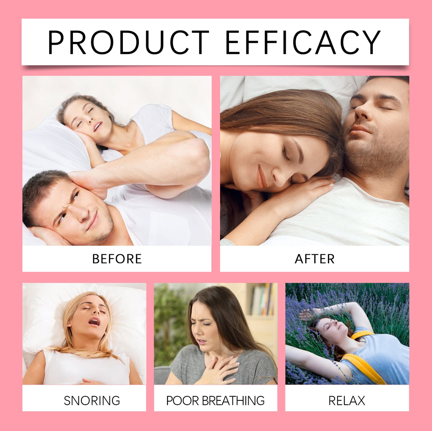 Nose comfort nasal device shown before and after sleep